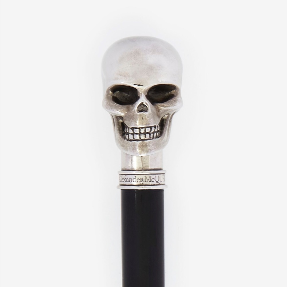 Alexander McQueen Skull Cane in Black Wood and Silver Metal